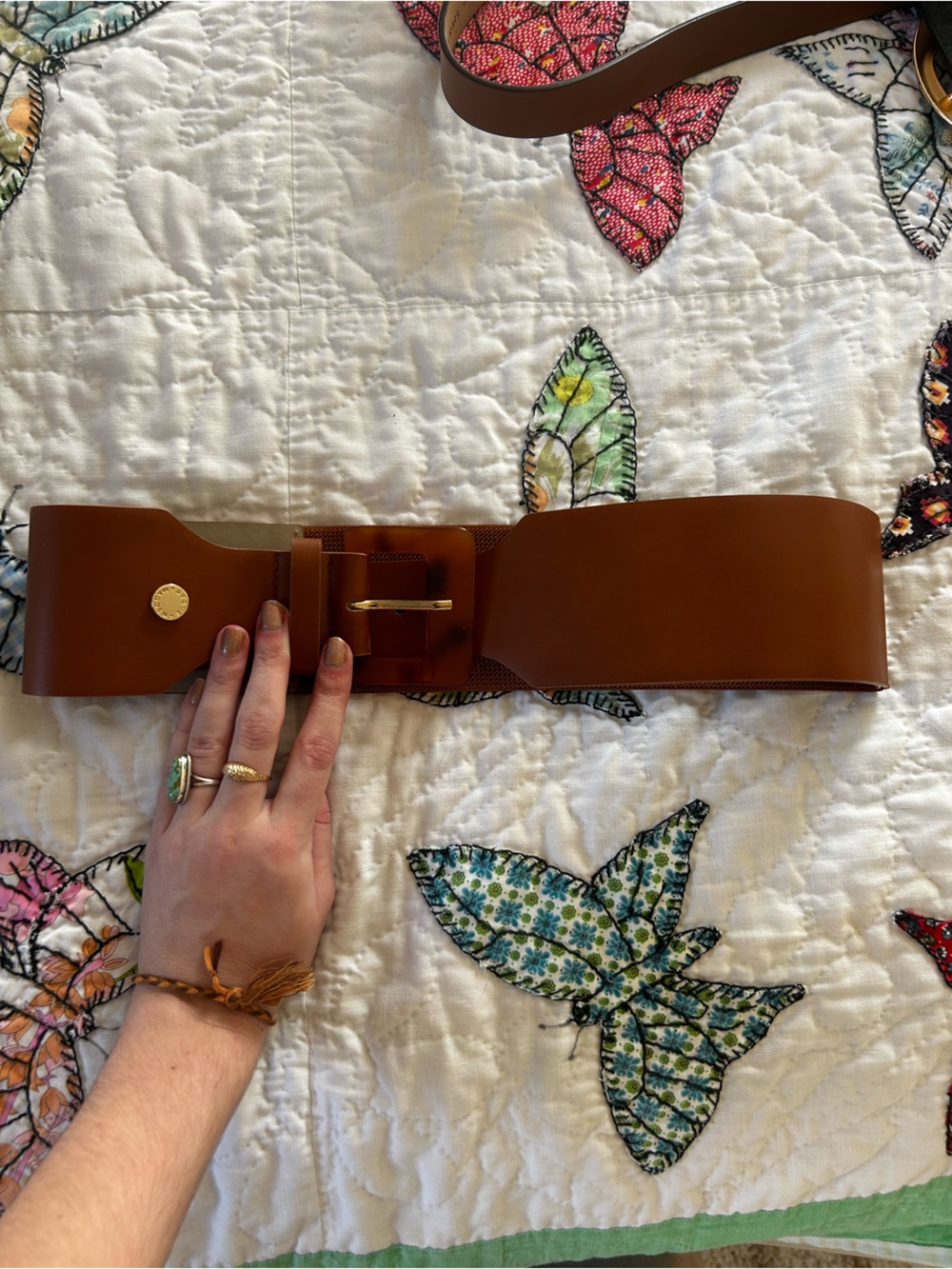 Wide Tan Elastic Waist Belt with Gold Buckle